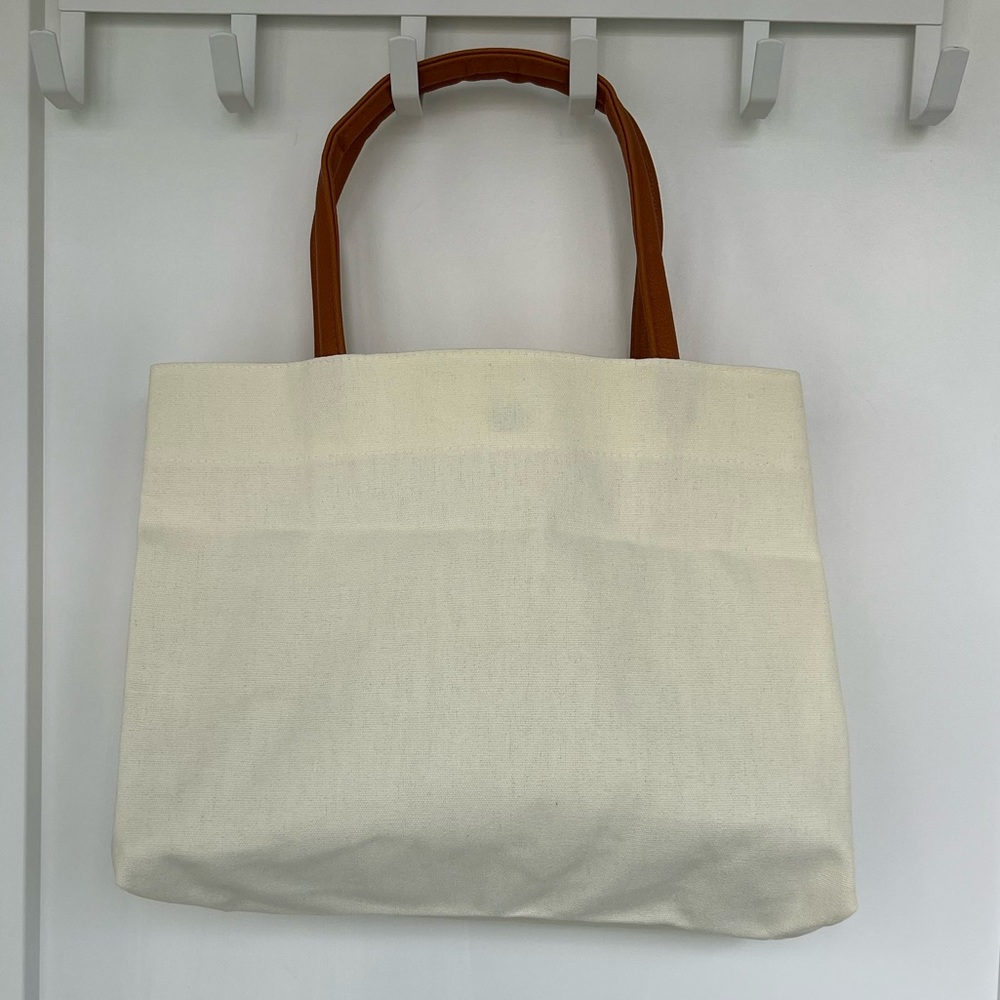 NWT Canvas Tote with Brown Faux Leather Handles